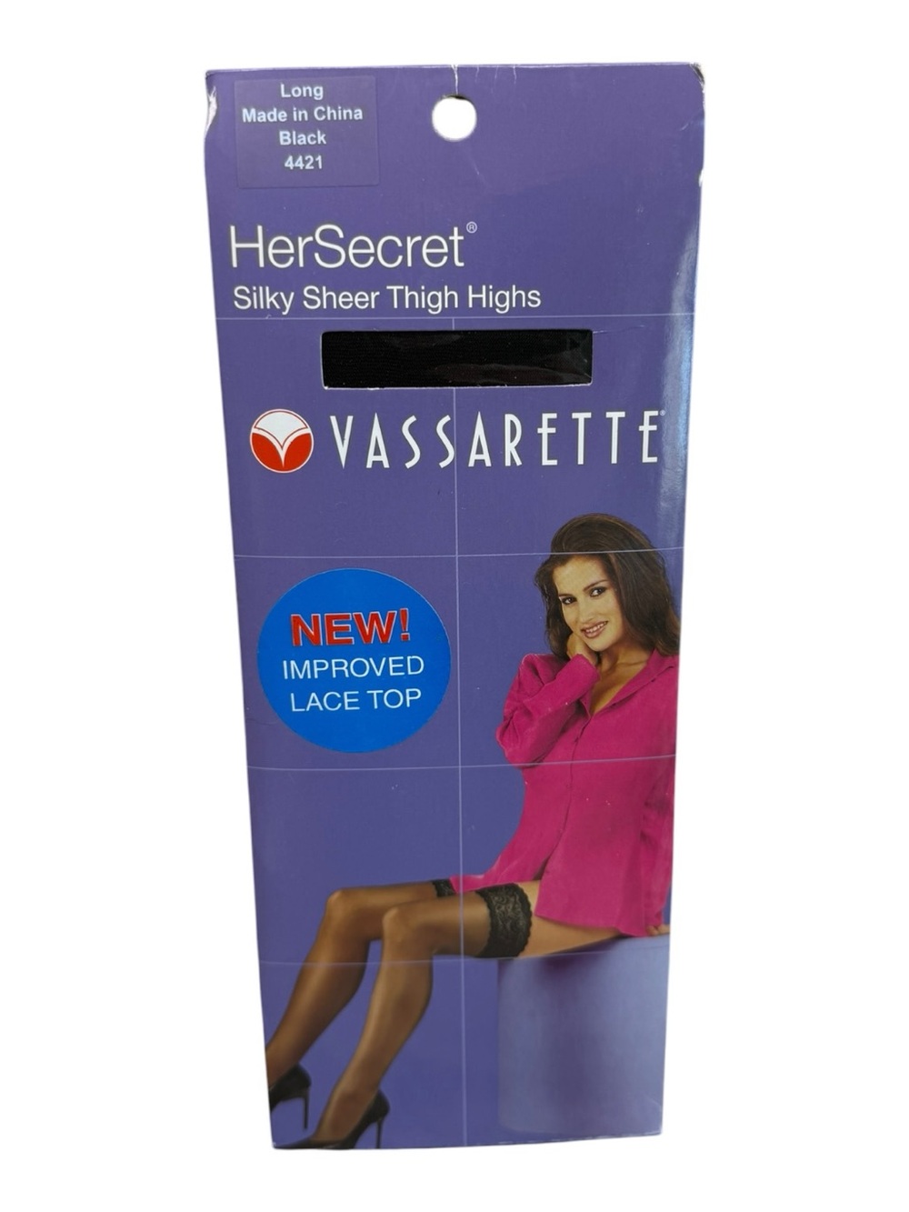 Vassarette Her Secret Silky Sheer Thigh High Stockings Size Long Black 4421 NOS